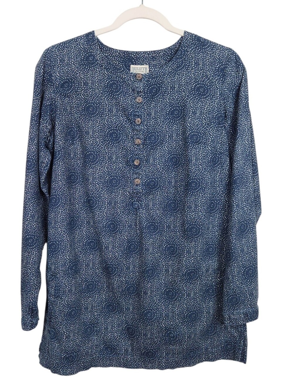 Duluth Trading Co Navy Blue Printed Button-Front Long Sleeve Shirt